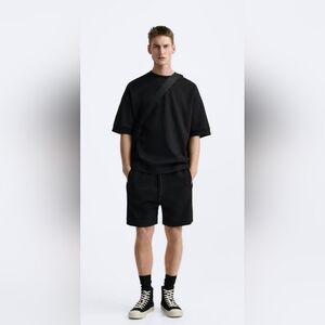 Zara Black Dense Jogger Shorts Size Large